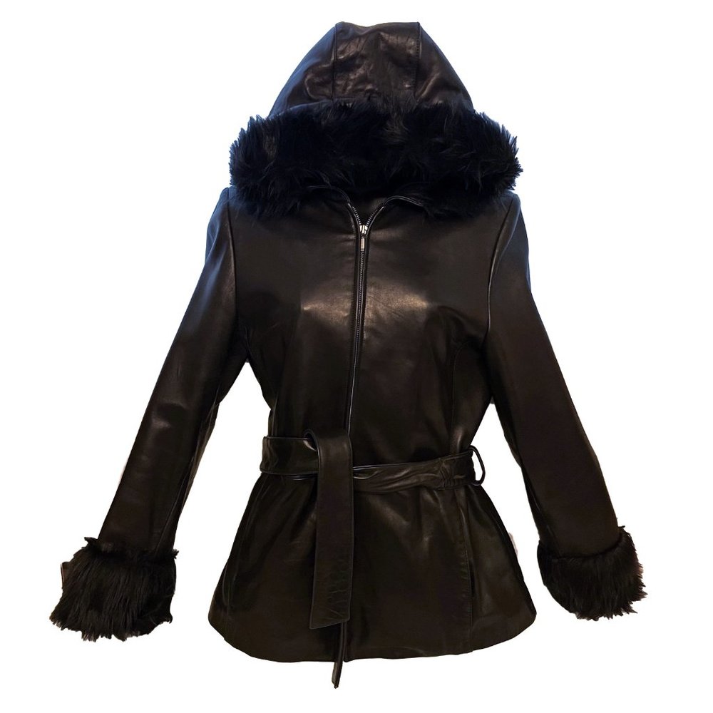 Women’s Vintage Leather Coat/Jacket Hooded Butter Soft Zip Out Lining 1980's